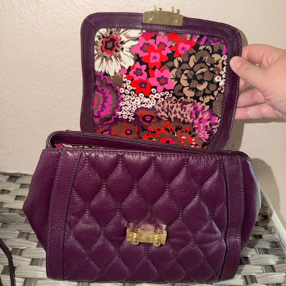 Vera Bradley Stella Quilted Leather Top Handle Satchel Crossbody Bag in Plum - Picture 2 of 12
